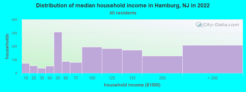 Distribution of median household income in Hamburg, NJ in 2022