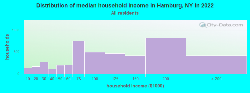 Distribution of median household income in Hamburg, NY in 2021