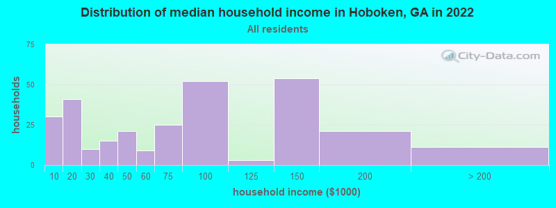 Distribution of median household income in Hoboken, GA in 2019