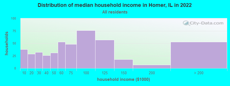 Distribution of median household income in Homer, IL in 2019