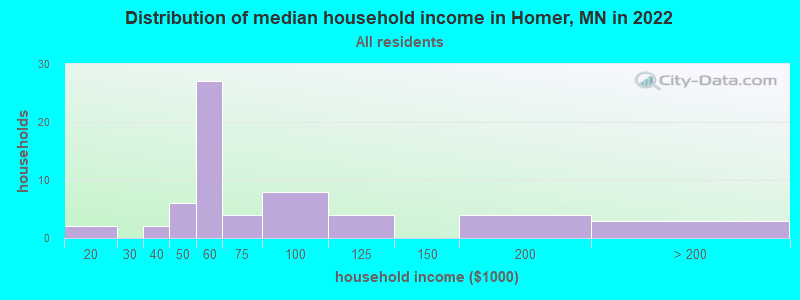 Distribution of median household income in Homer, MN in 2019