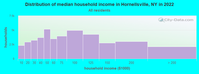 Distribution of median household income in Hornellsville, NY in 2022