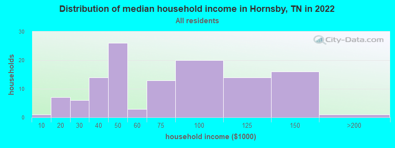 Distribution of median household income in Hornsby, TN in 2019