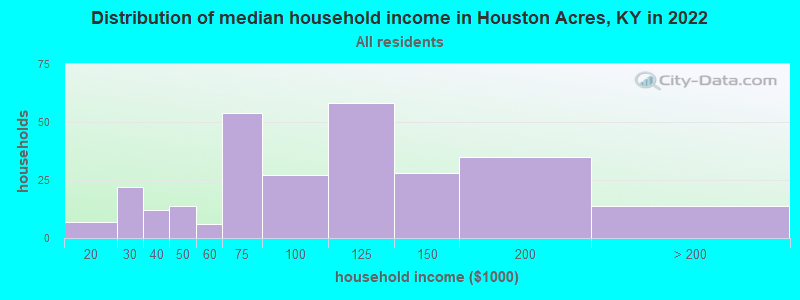 Distribution of median household income in Houston Acres, KY in 2019
