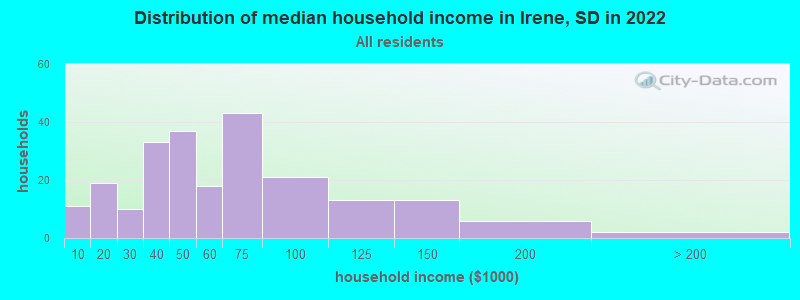 Distribution of median household income in Irene, SD in 2022