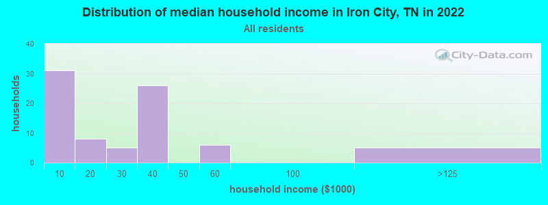 Distribution of median household income in Iron City, TN in 2022