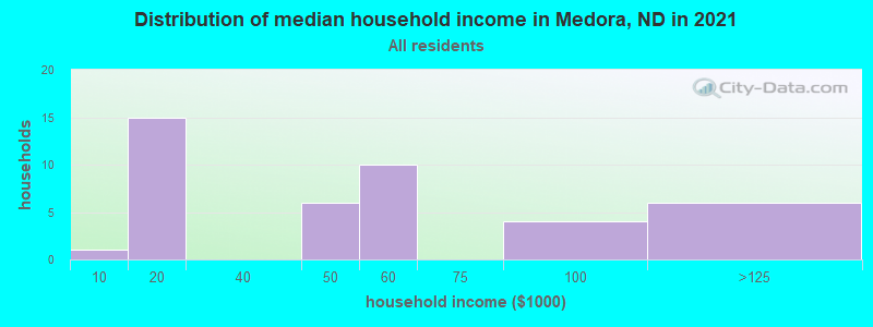 Distribution of median household income in Medora, ND in 2019