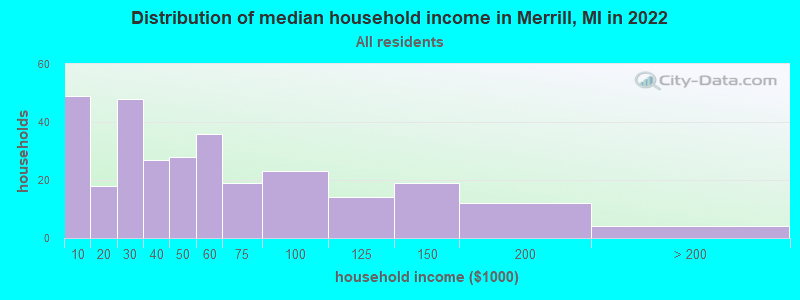 Distribution of median household income in Merrill, MI in 2022