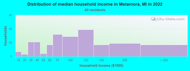 Distribution of median household income in Metamora, MI in 2021