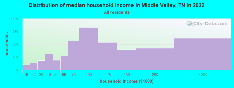 Distribution of median household income in Middle Valley, TN in 2021
