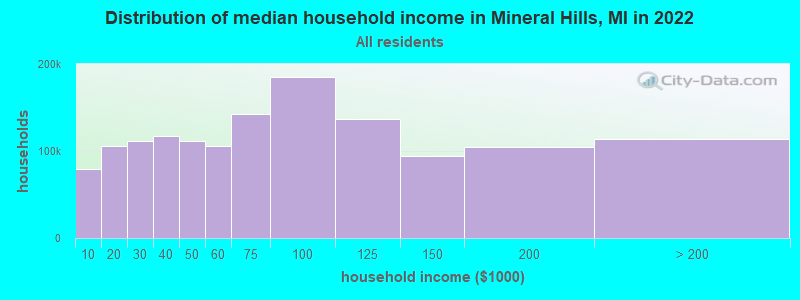 Distribution of median household income in Mineral Hills, MI in 2019