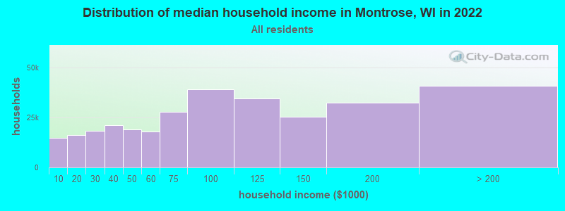 Distribution of median household income in Montrose, WI in 2022