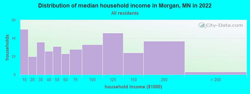 Distribution of median household income in Morgan, MN in 2022