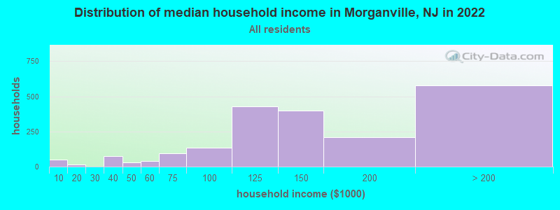 Distribution of median household income in Morganville, NJ in 2019