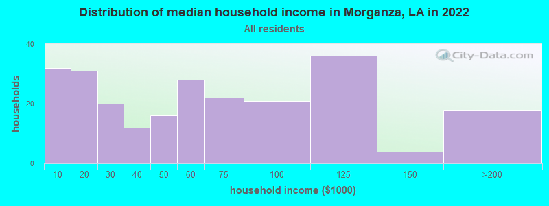 Distribution of median household income in Morganza, LA in 2019
