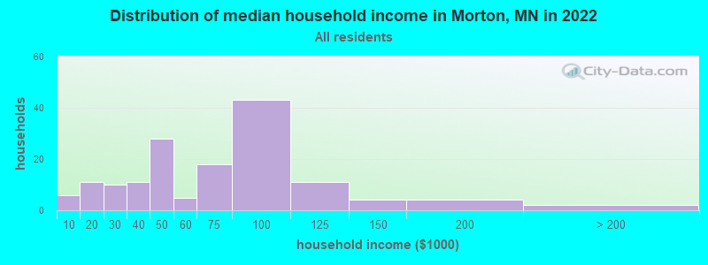 Distribution of median household income in Morton, MN in 2019