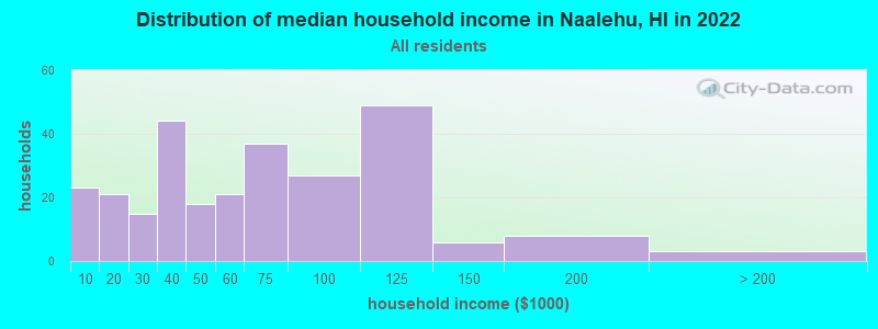 Distribution of median household income in Naalehu, HI in 2022