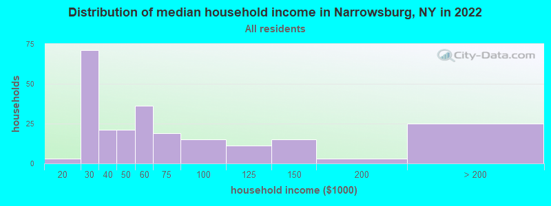 Distribution of median household income in Narrowsburg, NY in 2022