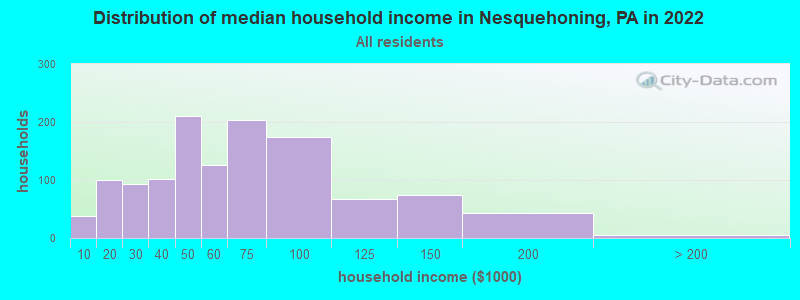 Distribution of median household income in Nesquehoning, PA in 2022