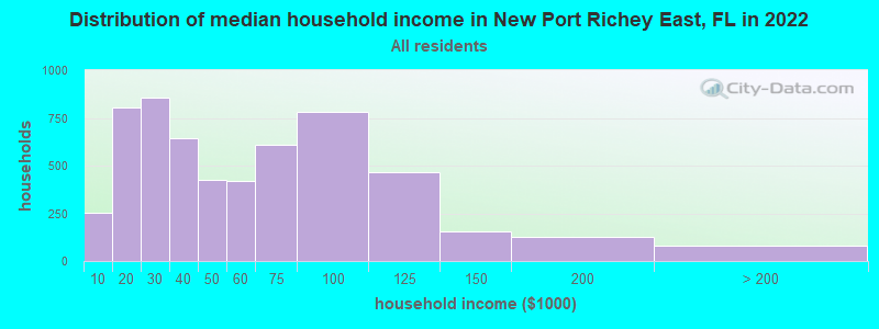 Distribution of median household income in New Port Richey East, FL in 2019