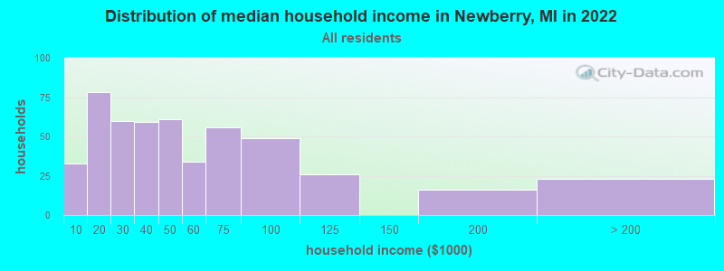 Distribution of median household income in Newberry, MI in 2021