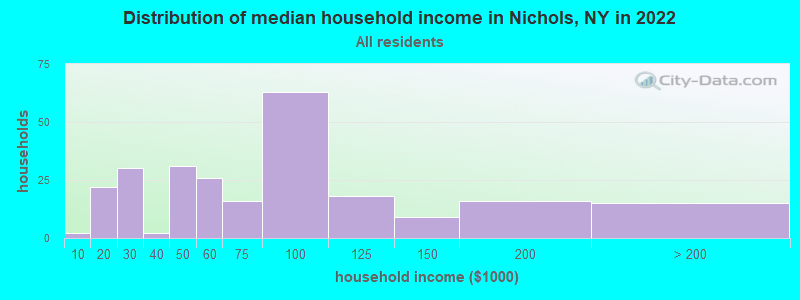 Distribution of median household income in Nichols, NY in 2022