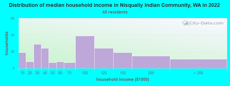 Distribution of median household income in Nisqually Indian Community, WA in 2019