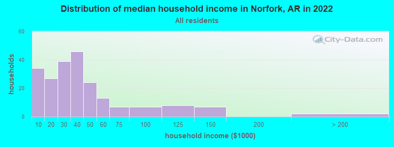 Distribution of median household income in Norfork, AR in 2019