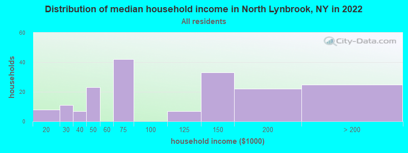 Distribution of median household income in North Lynbrook, NY in 2022