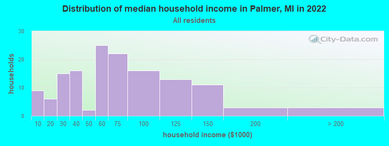 Distribution of median household income in Palmer, MI in 2022