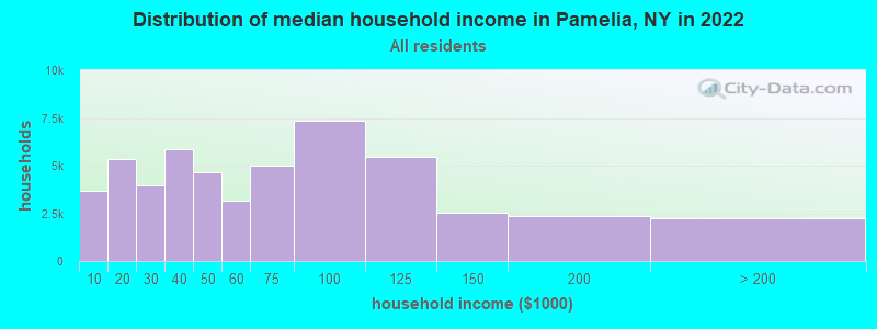 Distribution of median household income in Pamelia, NY in 2022