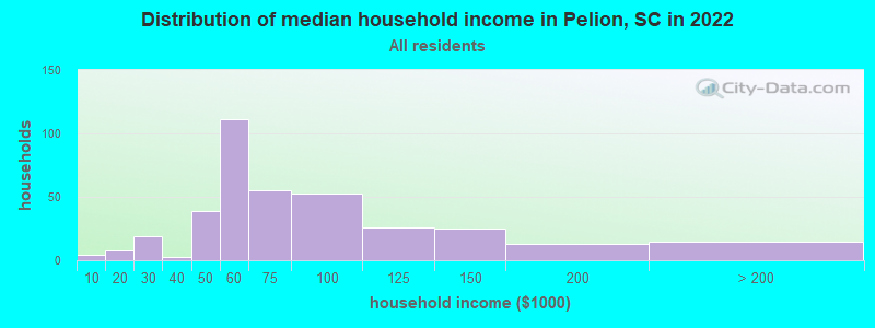 Distribution of median household income in Pelion, SC in 2021