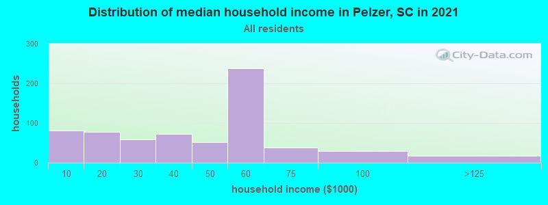 Distribution of median household income in Pelzer, SC in 2019
