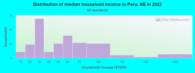 Distribution of median household income in Peru, NE in 2019
