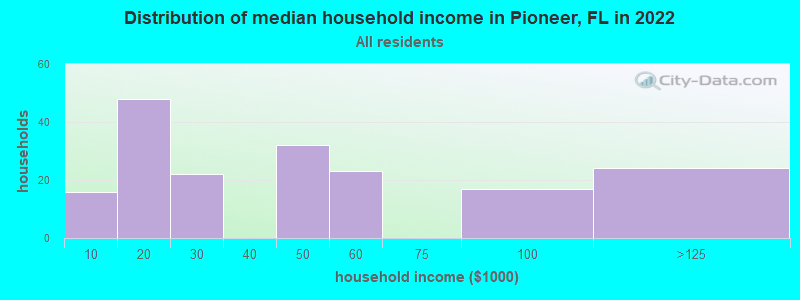 Distribution of median household income in Pioneer, FL in 2021