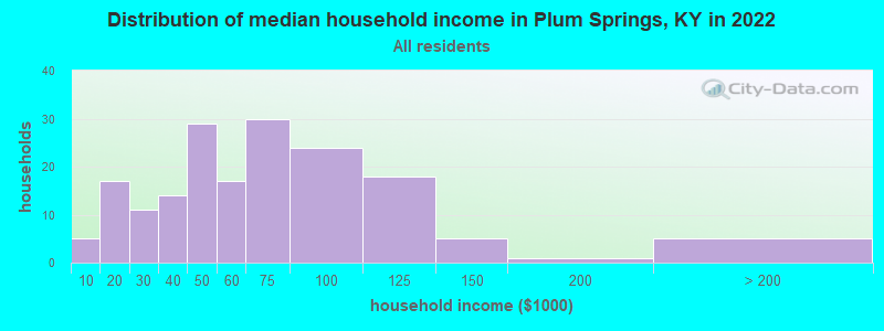 Distribution of median household income in Plum Springs, KY in 2022