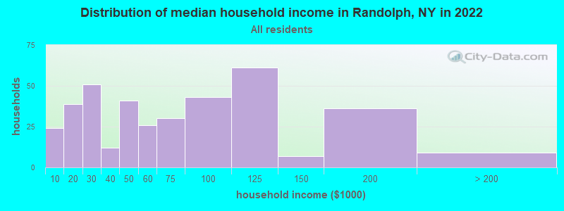 Distribution of median household income in Randolph, NY in 2022