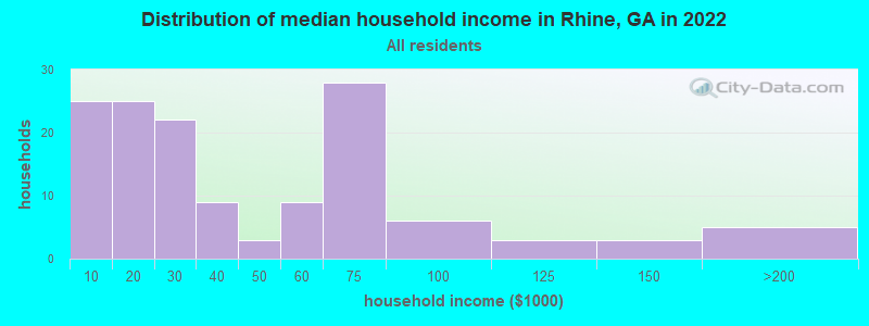 Distribution of median household income in Rhine, GA in 2022