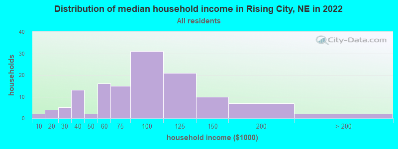 Distribution of median household income in Rising City, NE in 2022