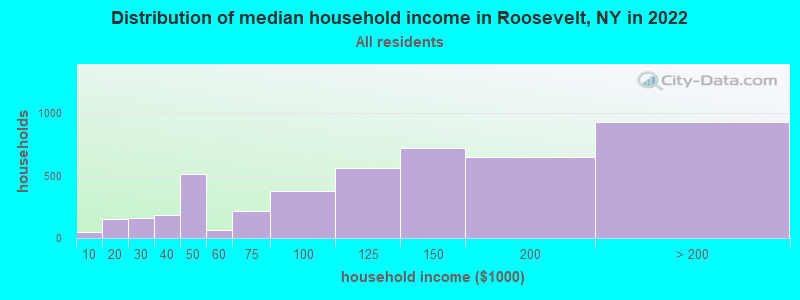 Distribution of median household income in Roosevelt, NY in 2019