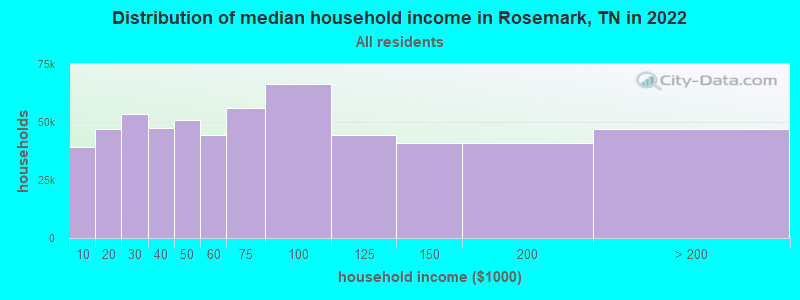Distribution of median household income in Rosemark, TN in 2021
