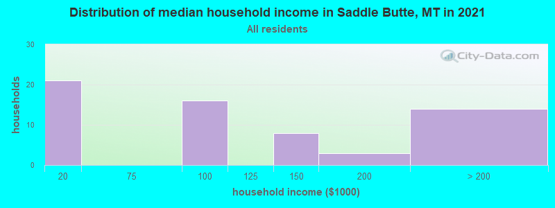 Distribution of median household income in Saddle Butte, MT in 2021
