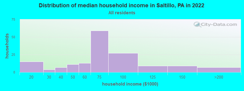 Distribution of median household income in Saltillo, PA in 2022