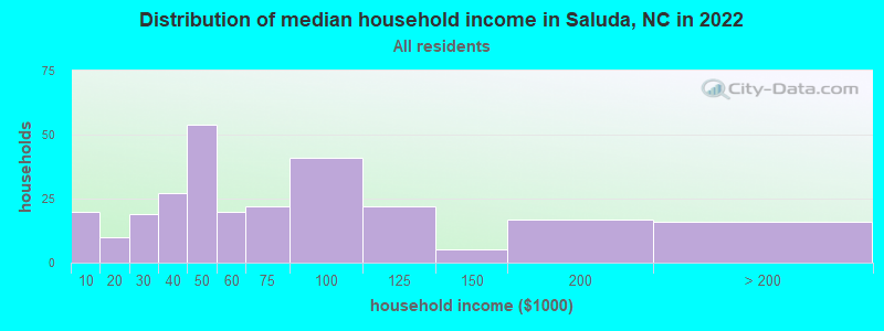 Distribution of median household income in Saluda, NC in 2022