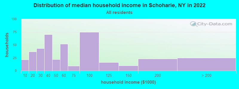 Distribution of median household income in Schoharie, NY in 2022