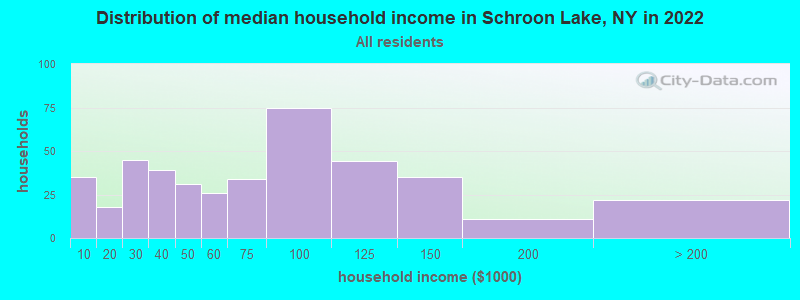 Distribution of median household income in Schroon Lake, NY in 2019