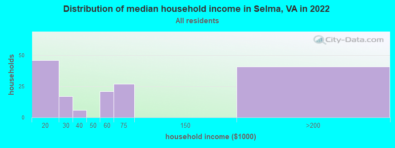 Distribution of median household income in Selma, VA in 2022