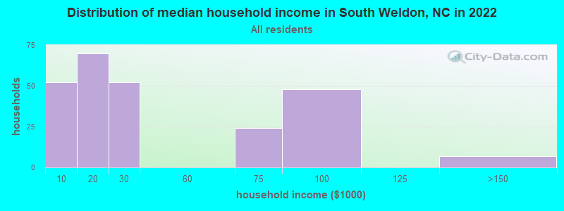 Distribution of median household income in South Weldon, NC in 2022