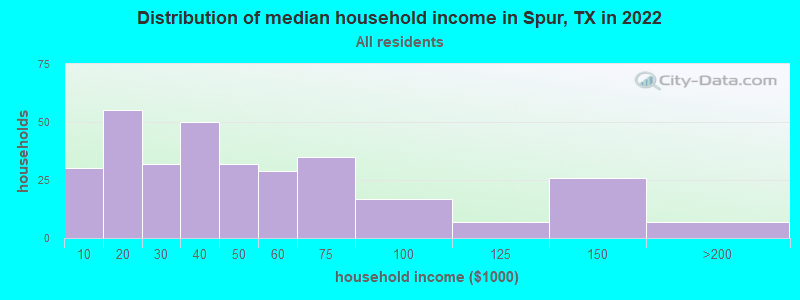 Distribution of median household income in Spur, TX in 2019