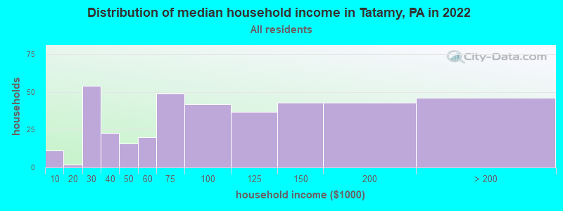 Distribution of median household income in Tatamy, PA in 2019
